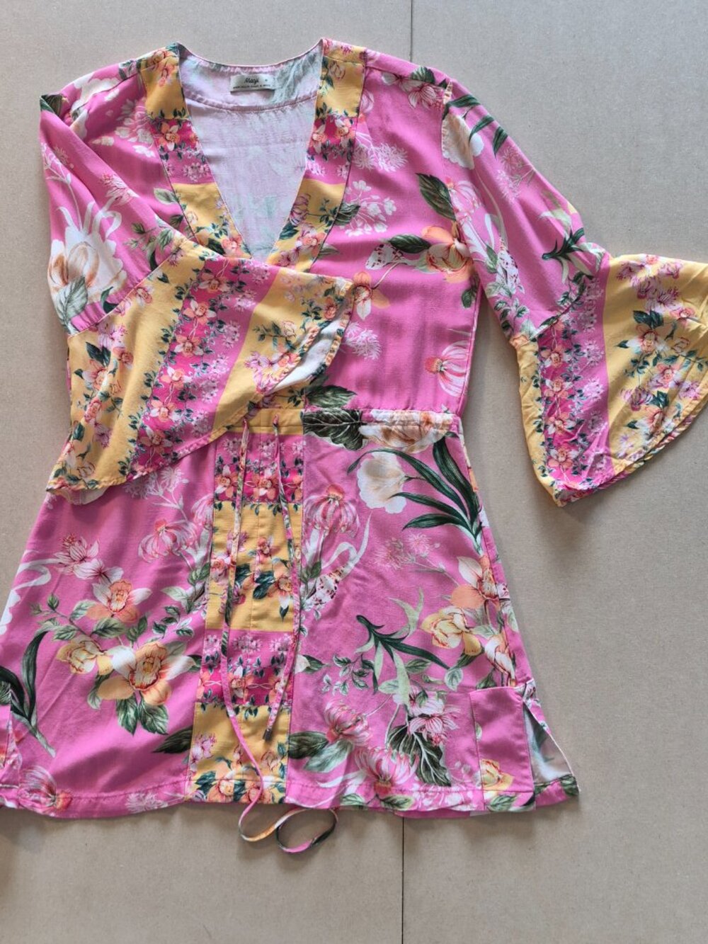 Maaji Pink Floral Kimono Mini Dress Cover Up Boho - Picture 8 of 15